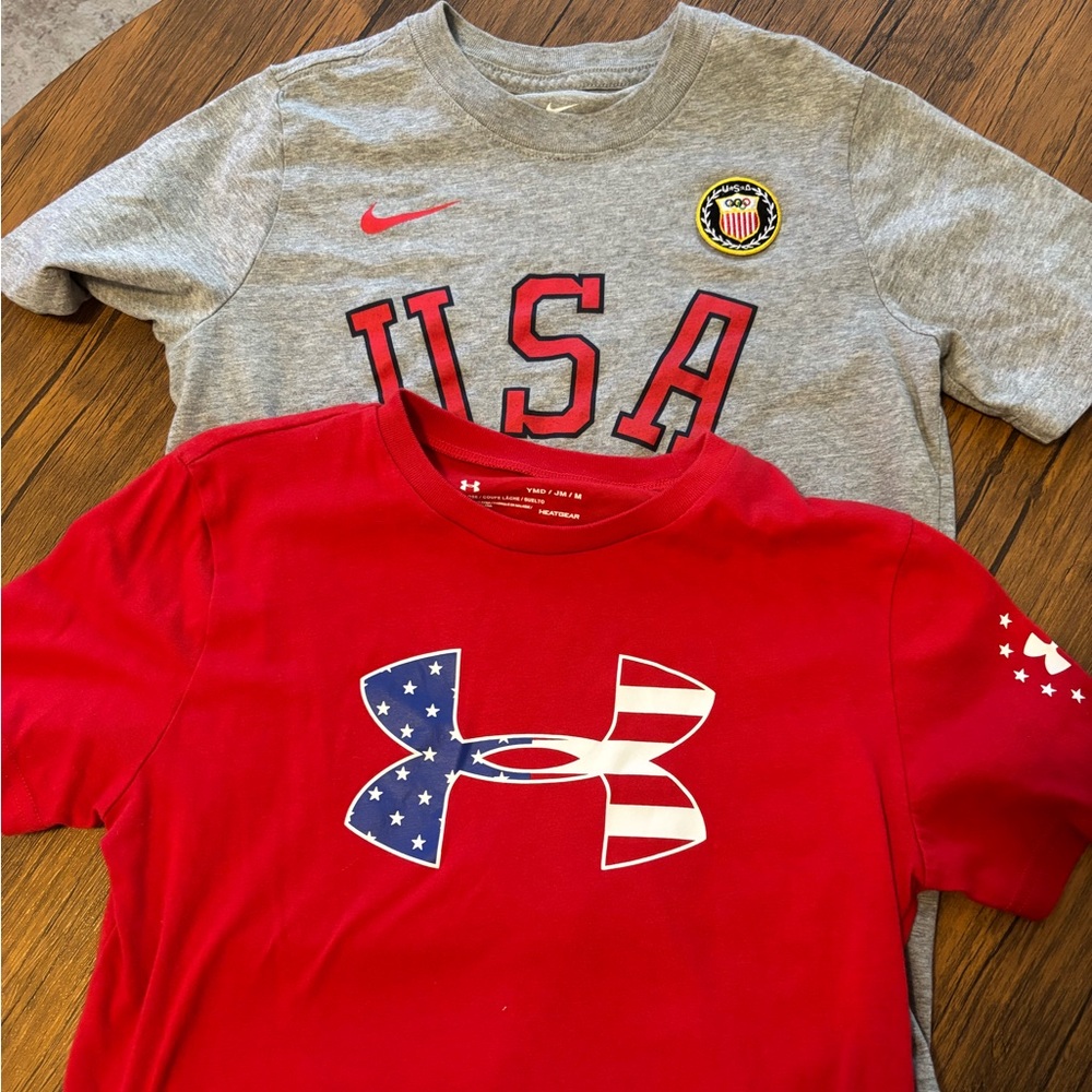 Bundle of Under Armour & Nike Kids Red Tee with Patriotic Logo